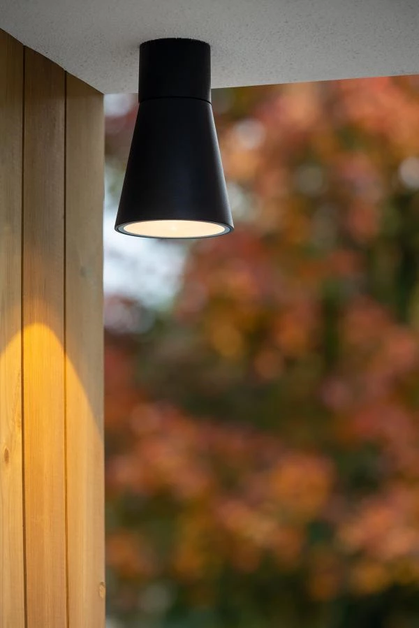 Lucide DERBY - Flush ceiling light Outdoor - LED - 1x9W 2700K - IP65 - Black - ambiance 1